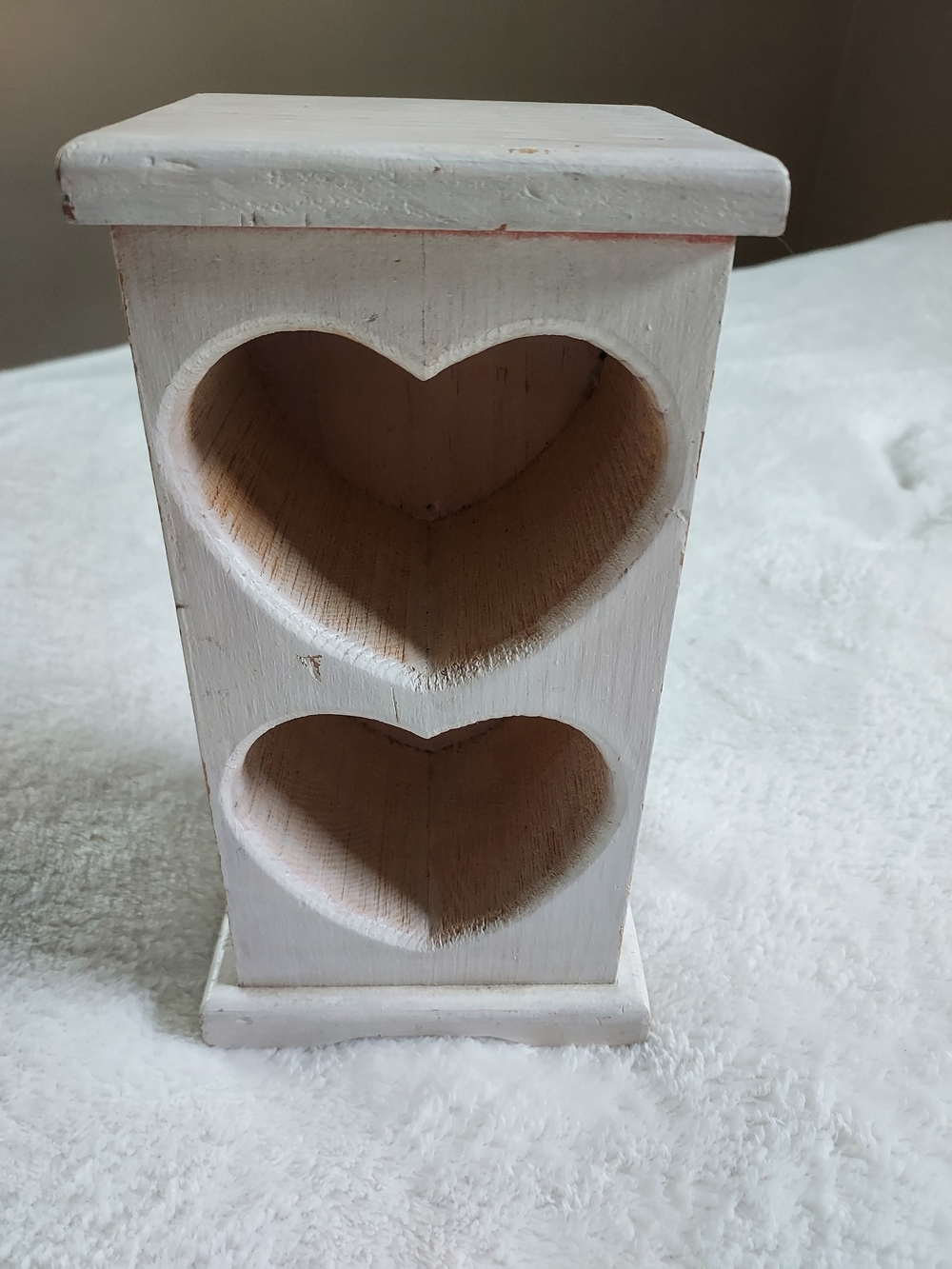 Small Whitewash Wooden Heart Cutout Decorative Holder Decor Coastal Cottagecore